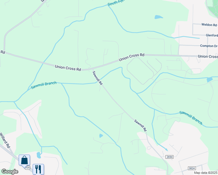 map of restaurants, bars, coffee shops, grocery stores, and more near 3935 Sawmill Road in Winston-Salem