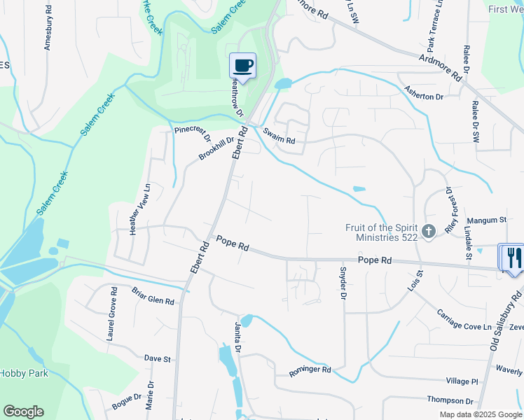 map of restaurants, bars, coffee shops, grocery stores, and more near 2035 Glovenia Drive in Winston-Salem