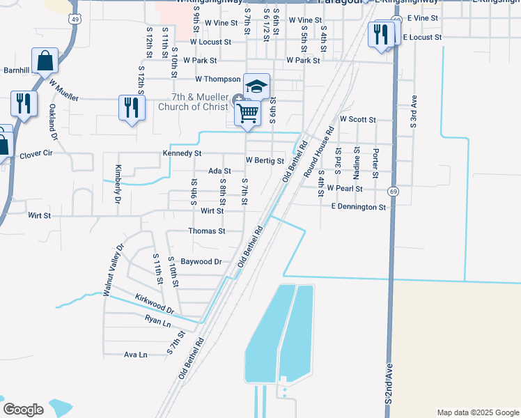 map of restaurants, bars, coffee shops, grocery stores, and more near 603 Wirt Street in Paragould