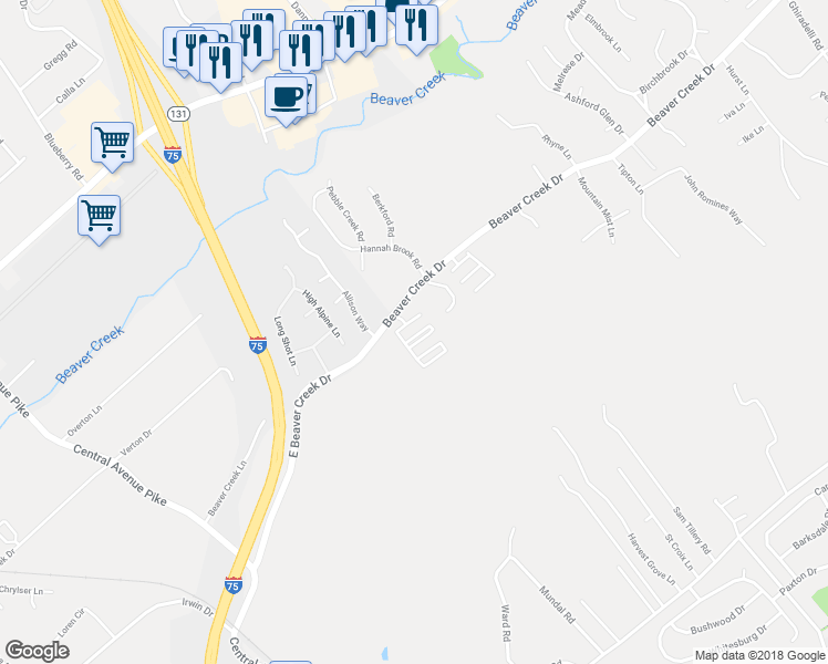 map of restaurants, bars, coffee shops, grocery stores, and more near 411 Wildcat Way in Knoxville