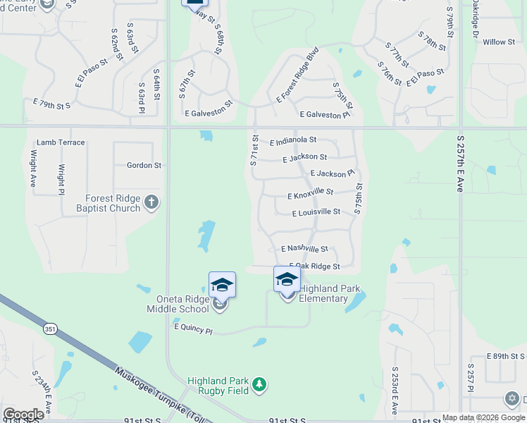 map of restaurants, bars, coffee shops, grocery stores, and more near 1100 South 71st Street in Broken Arrow