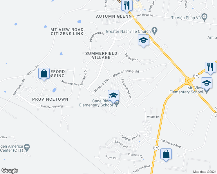 map of restaurants, bars, coffee shops, grocery stores, and more near 512 Goldroom Way in Nashville