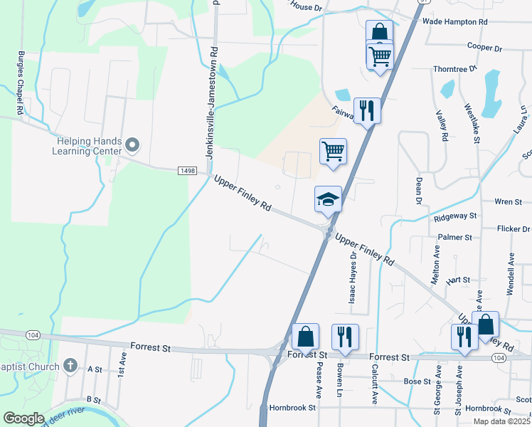 map of restaurants, bars, coffee shops, grocery stores, and more near 1995 Upper Finley Road in Dyersburg