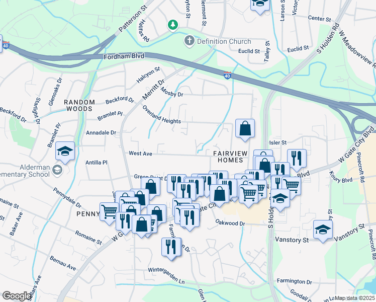 map of restaurants, bars, coffee shops, grocery stores, and more near 3820 West Avenue in Greensboro