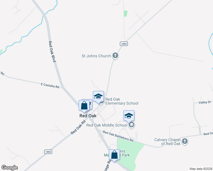 map of restaurants, bars, coffee shops, grocery stores, and more near 5808 Red Oak Road in Red Oak