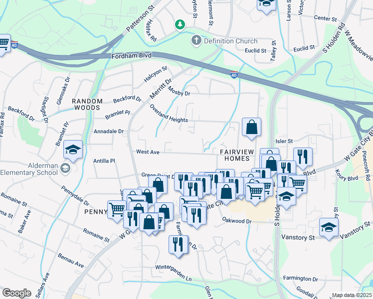 map of restaurants, bars, coffee shops, grocery stores, and more near 3830 West Avenue in Greensboro