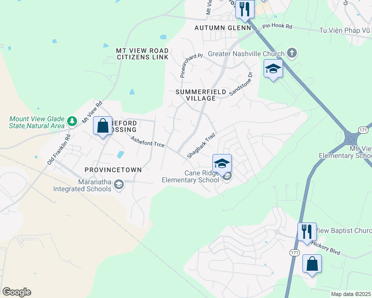 map of restaurants, bars, coffee shops, grocery stores, and more near 208 Daffodil Court in Nashville