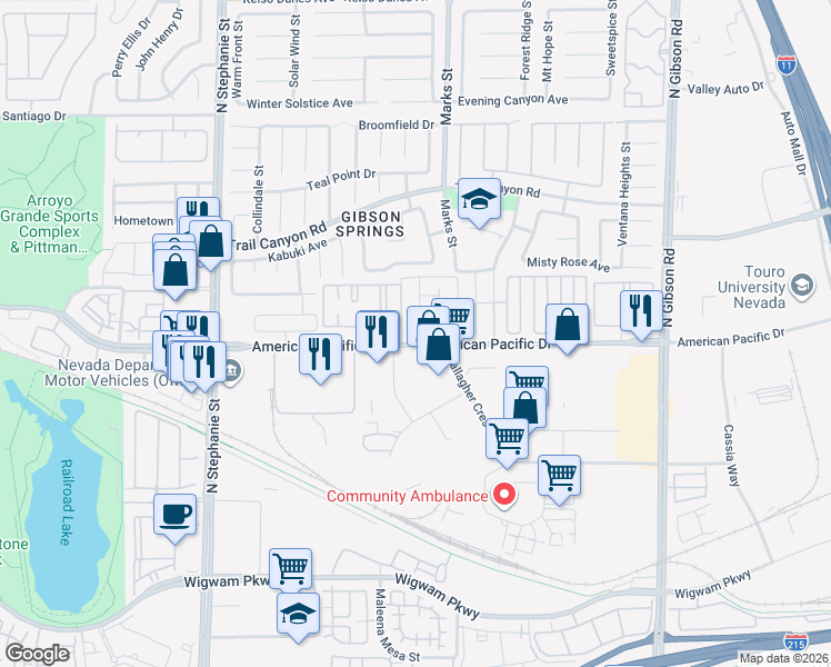 map of restaurants, bars, coffee shops, grocery stores, and more near 193 Crown Imperial Street in Henderson
