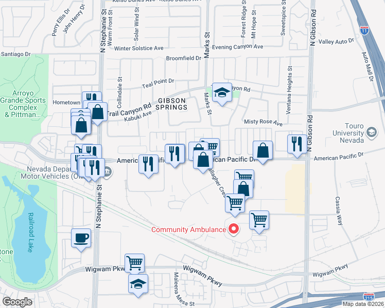 map of restaurants, bars, coffee shops, grocery stores, and more near 193 Crown Imperial Street in Henderson