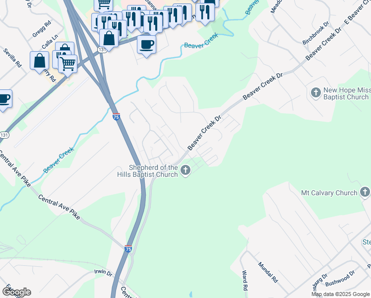 map of restaurants, bars, coffee shops, grocery stores, and more near 7100 Allison Way in Knoxville