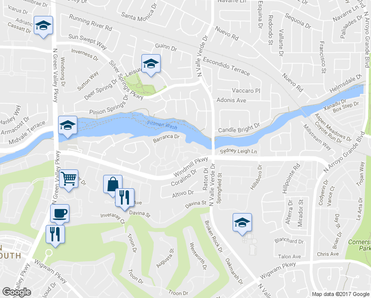map of restaurants, bars, coffee shops, grocery stores, and more near 244 Borrego Drive in Henderson