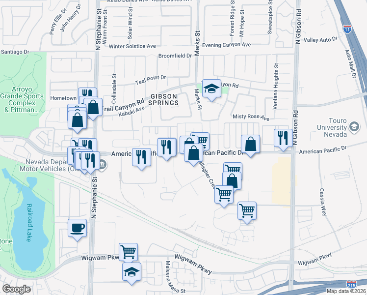 map of restaurants, bars, coffee shops, grocery stores, and more near 194 Twin Creek in Henderson