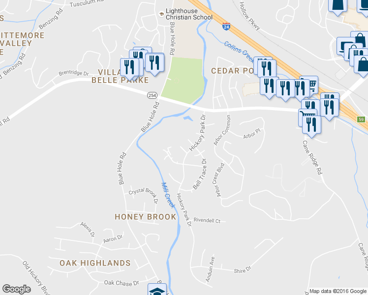 map of restaurants, bars, coffee shops, grocery stores, and more near 1533 Bell Trace Drive in Nashville