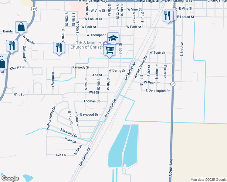 map of restaurants, bars, coffee shops, grocery stores, and more near 603 Wirt Street in Paragould