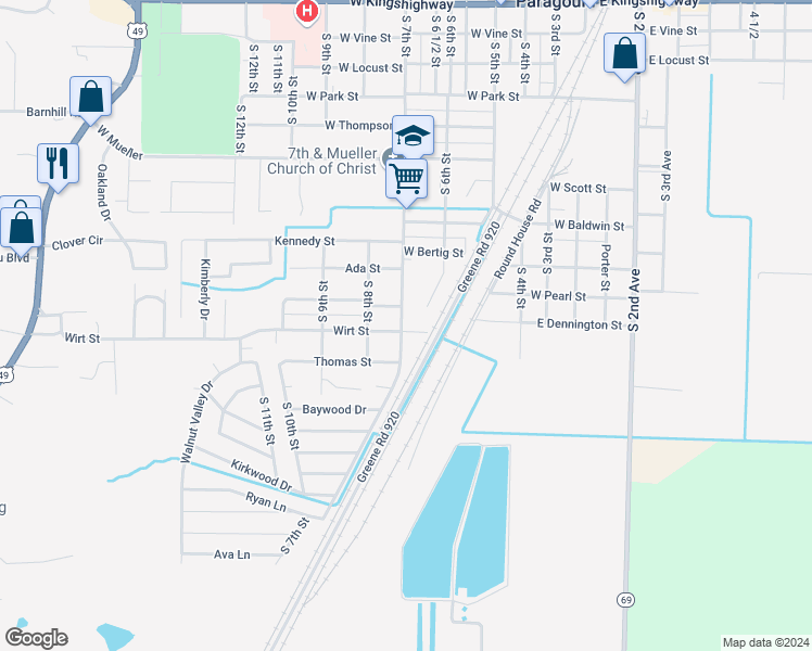 map of restaurants, bars, coffee shops, grocery stores, and more near 1512 South 7th Street in Paragould