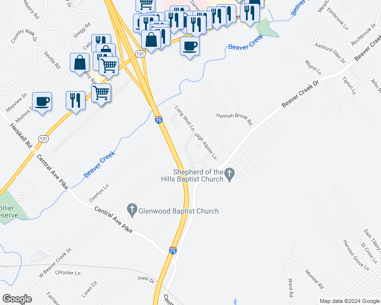 map of restaurants, bars, coffee shops, grocery stores, and more near 404 Elk Camp Lane in Knoxville