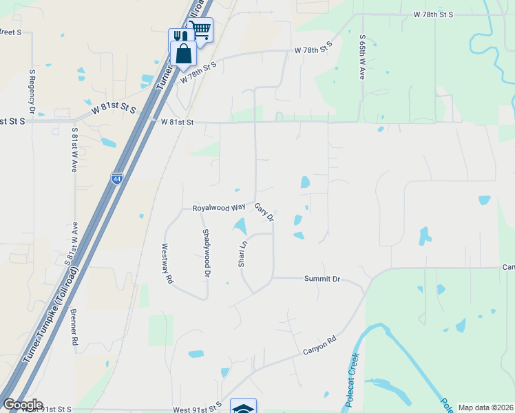 map of restaurants, bars, coffee shops, grocery stores, and more near 8338 Gary Drive in Tulsa