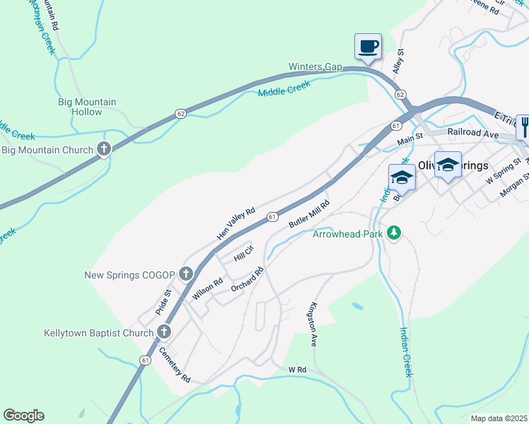 map of restaurants, bars, coffee shops, grocery stores, and more near 636 Tennessee 61 in Oliver Springs