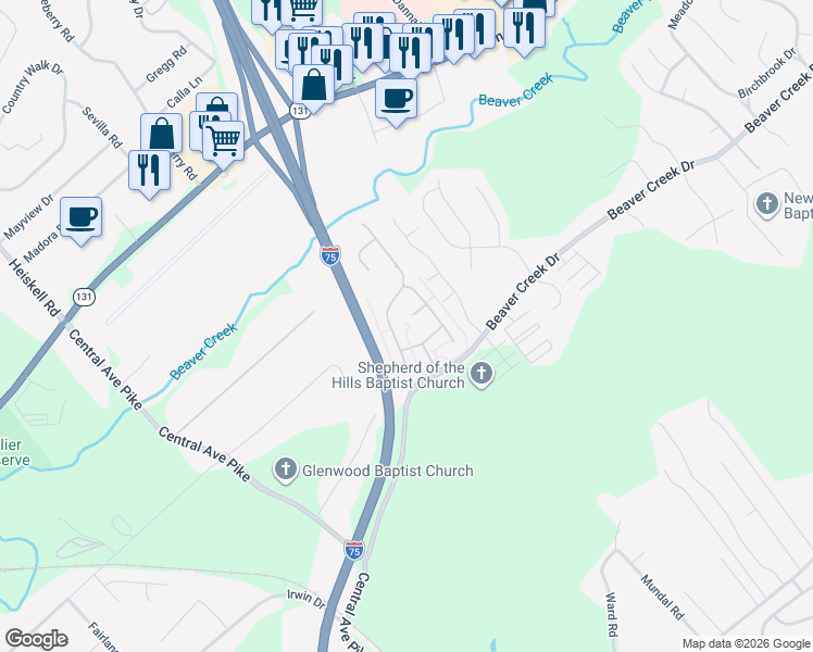 map of restaurants, bars, coffee shops, grocery stores, and more near 404 Elk Camp Lane in Knoxville
