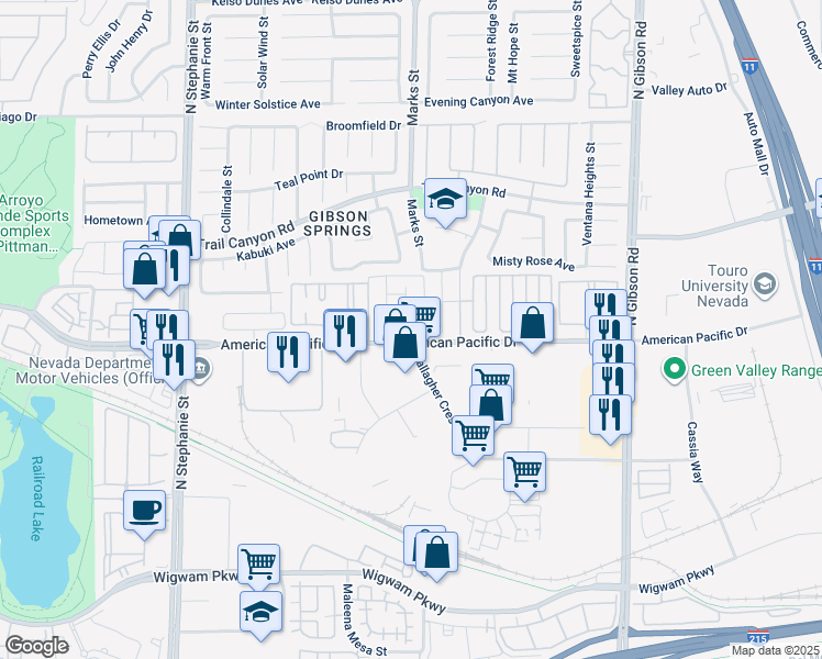 map of restaurants, bars, coffee shops, grocery stores, and more near 1199 Simms Avenue in Henderson