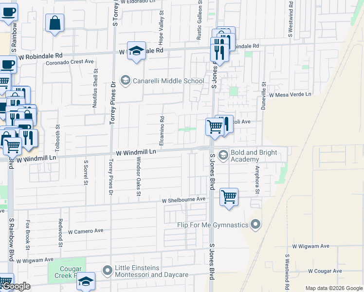 map of restaurants, bars, coffee shops, grocery stores, and more near 6217 Murphys Windmill Avenue in Las Vegas