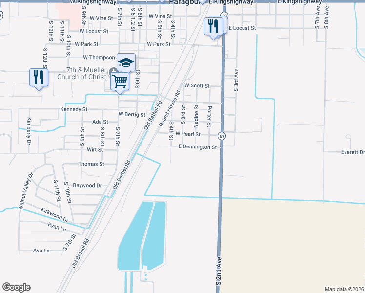 map of restaurants, bars, coffee shops, grocery stores, and more near 400 East Dennington Street in Paragould
