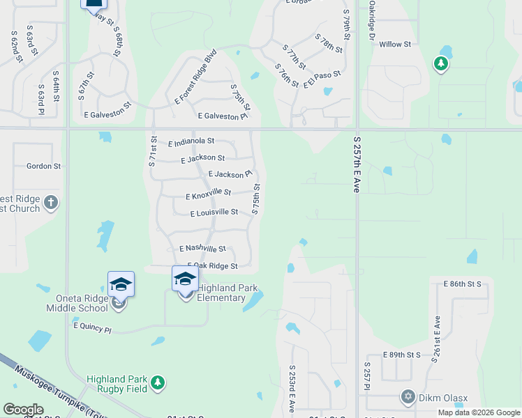 map of restaurants, bars, coffee shops, grocery stores, and more near 1017 South 75th Street in Broken Arrow