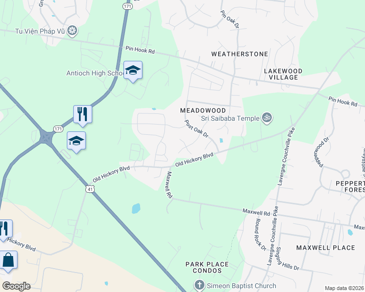 map of restaurants, bars, coffee shops, grocery stores, and more near 1516 Chestnut Oak Drive in Nashville