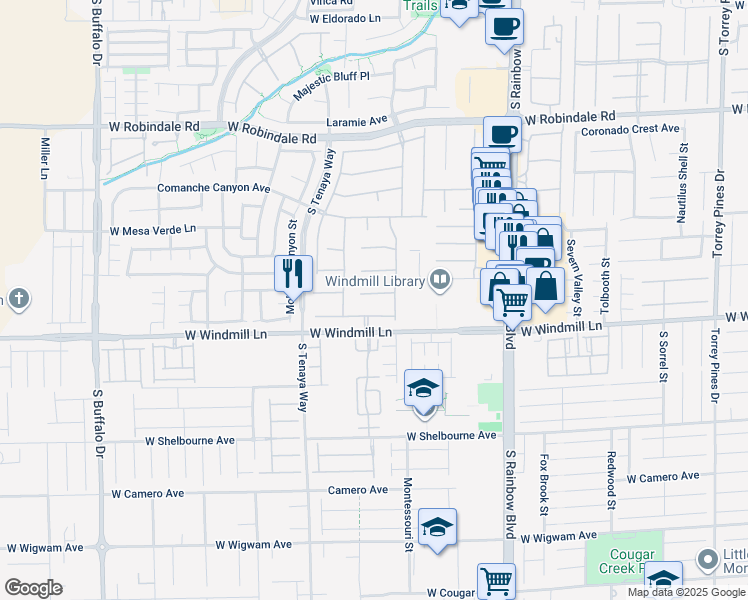map of restaurants, bars, coffee shops, grocery stores, and more near 7193 Barton Creek Court in Las Vegas