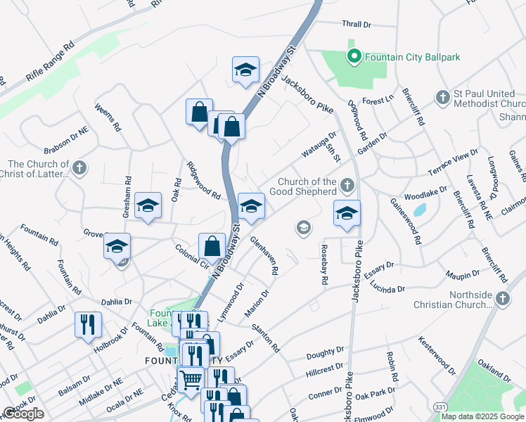 map of restaurants, bars, coffee shops, grocery stores, and more near 3237 Garden Drive in Knoxville