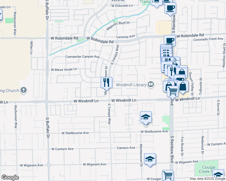 map of restaurants, bars, coffee shops, grocery stores, and more near 7292 Iron Oak Avenue in Las Vegas