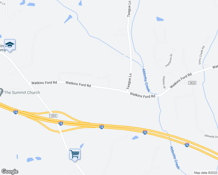 map of restaurants, bars, coffee shops, grocery stores, and more near 7351 Watkins Ford Road in Kernersville