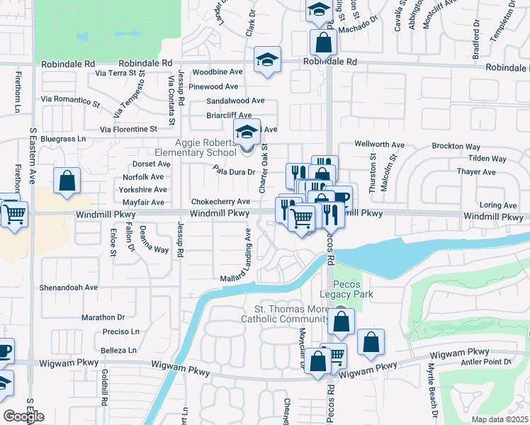map of restaurants, bars, coffee shops, grocery stores, and more near 2657 Windmill Parkway in Henderson