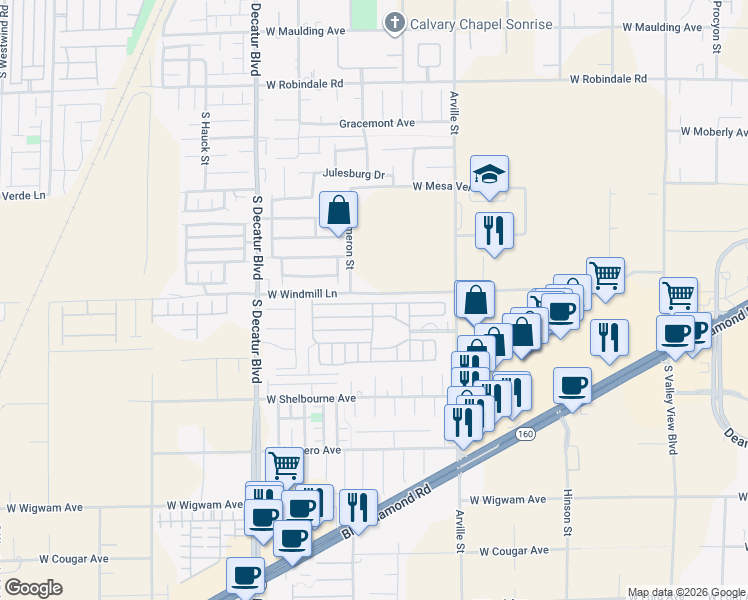 map of restaurants, bars, coffee shops, grocery stores, and more near 8175 Arville Street in Las Vegas