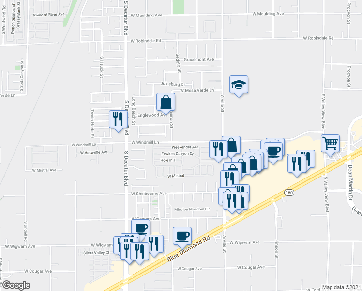 map of restaurants, bars, coffee shops, grocery stores, and more near 8175 Arville Street in Las Vegas