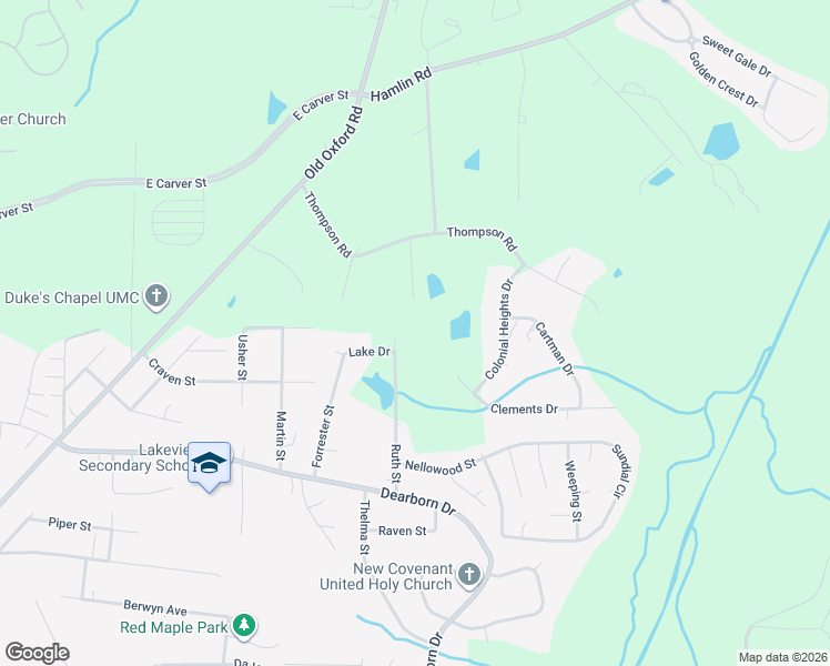 map of restaurants, bars, coffee shops, grocery stores, and more near 3091 Ruth Street in Durham