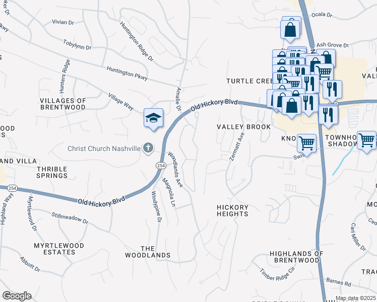 map of restaurants, bars, coffee shops, grocery stores, and more near 1013 Enclave Circle in Nashville