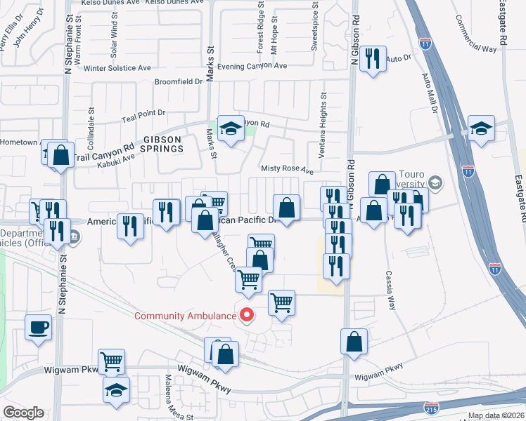 map of restaurants, bars, coffee shops, grocery stores, and more near 195 Winterport Street in Henderson