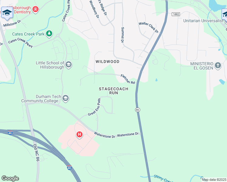 map of restaurants, bars, coffee shops, grocery stores, and more near 174 Walking Path Place in Hillsborough