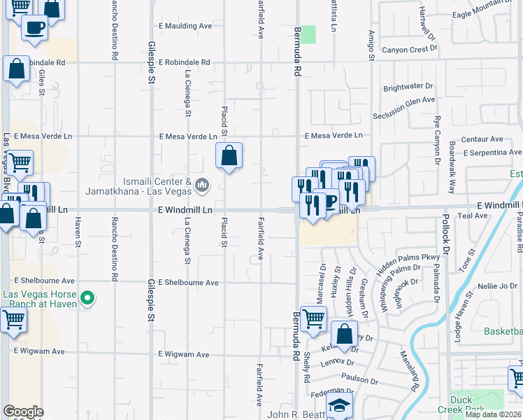 map of restaurants, bars, coffee shops, grocery stores, and more near 8140 Fairfield Avenue in Las Vegas