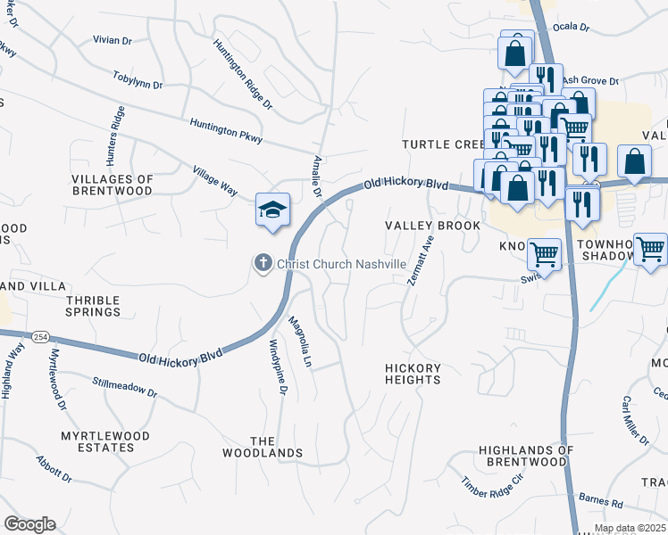 map of restaurants, bars, coffee shops, grocery stores, and more near 1013 Enclave Circle in Nashville