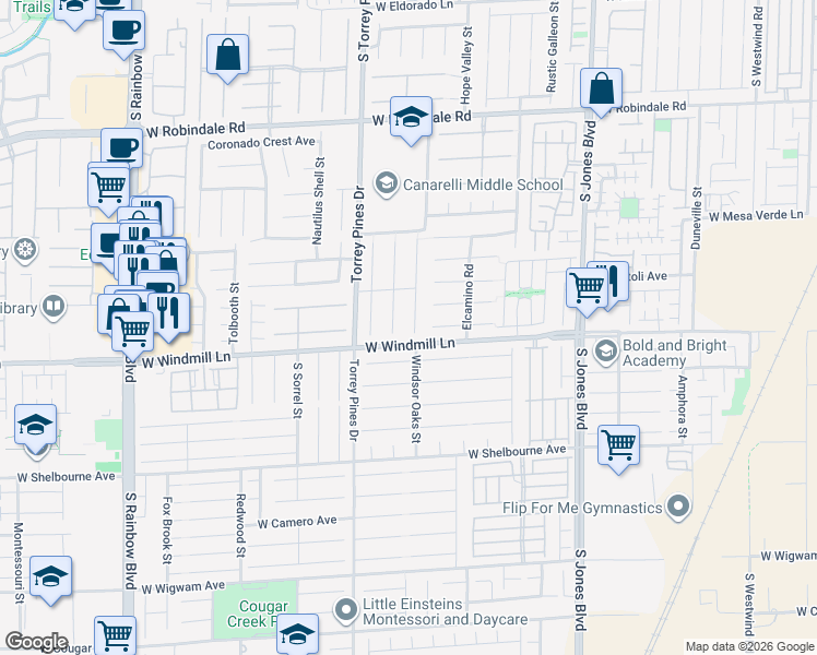 map of restaurants, bars, coffee shops, grocery stores, and more near 8075 Coronado Coast Street in Las Vegas