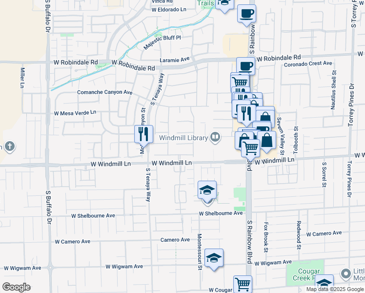 map of restaurants, bars, coffee shops, grocery stores, and more near 7193 Barton Creek Court in Las Vegas