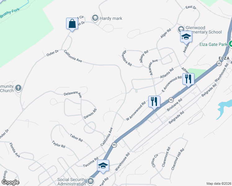map of restaurants, bars, coffee shops, grocery stores, and more near 110 Cedar Lane in Oak Ridge