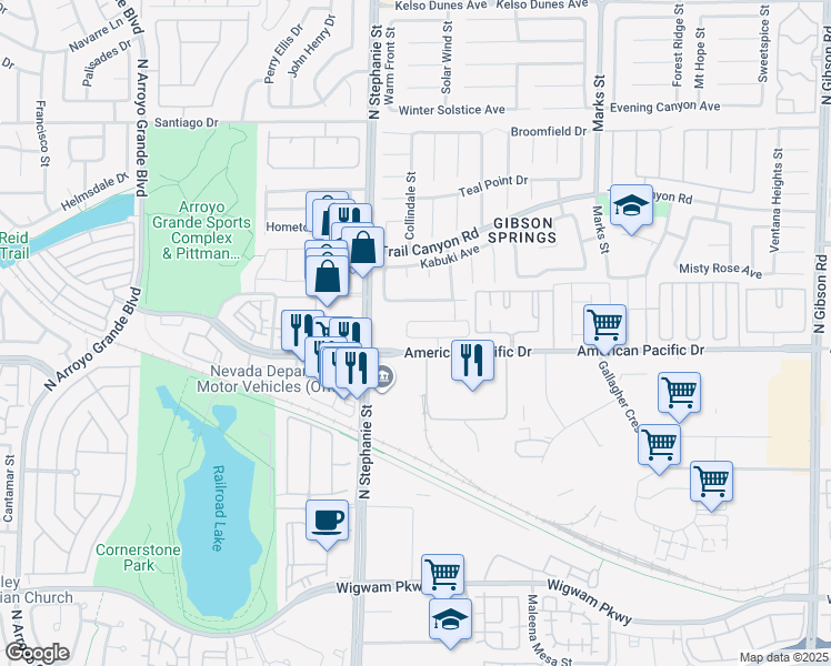 map of restaurants, bars, coffee shops, grocery stores, and more near 1371 Bear Brook Avenue in Henderson