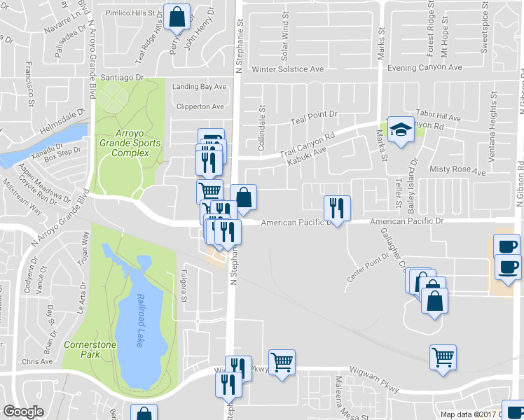 map of restaurants, bars, coffee shops, grocery stores, and more near 1362 Bear Brook Avenue in Henderson