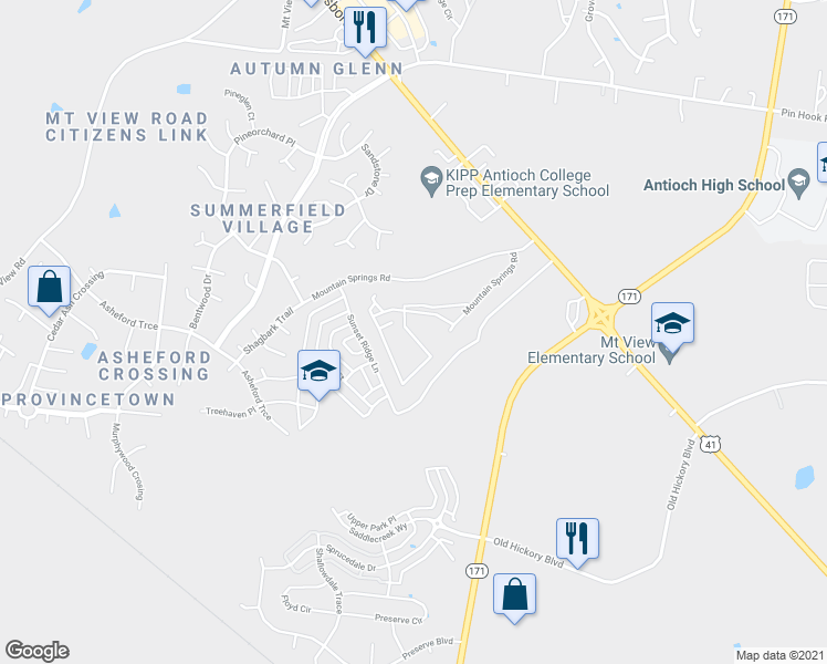 map of restaurants, bars, coffee shops, grocery stores, and more near 5000 Mountain Springs Road in Nashville