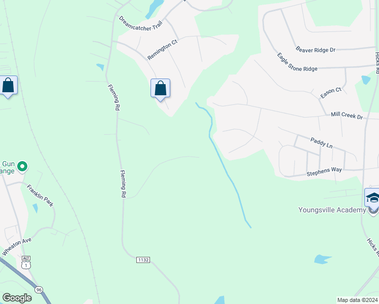 map of restaurants, bars, coffee shops, grocery stores, and more near 137 Fleming Farm Drive in Youngsville