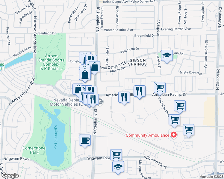 map of restaurants, bars, coffee shops, grocery stores, and more near 1346 Bear Brook Avenue in Henderson