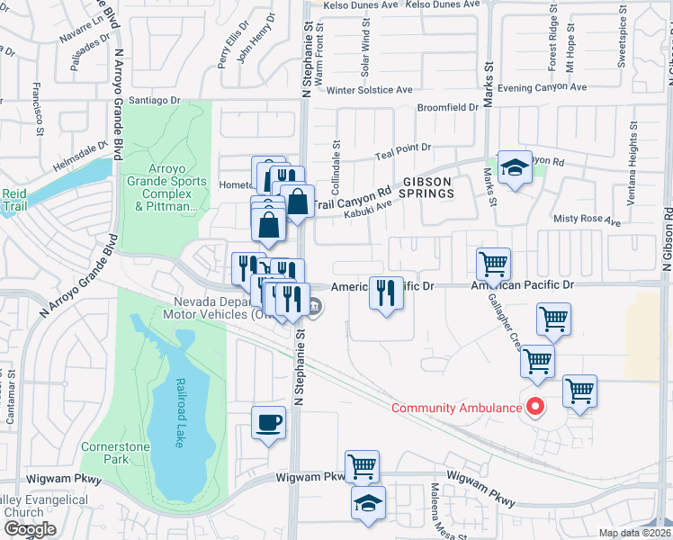 map of restaurants, bars, coffee shops, grocery stores, and more near 1371 Bear Brook Avenue in Henderson